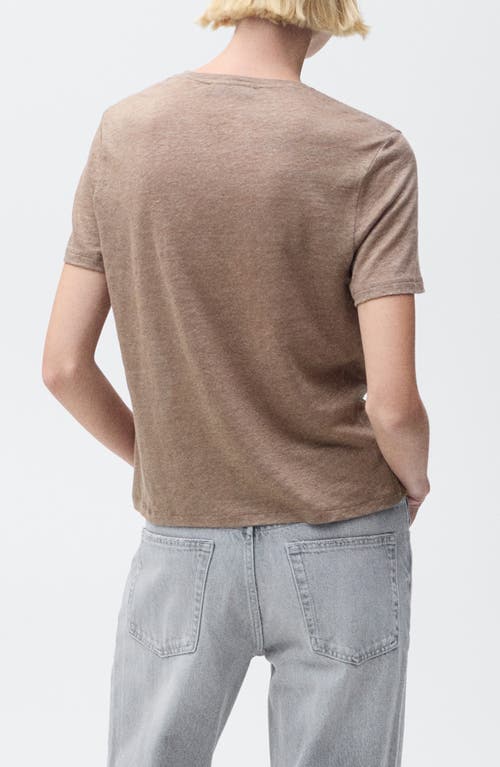 Mango V-neck Linen T-shirt In Brown