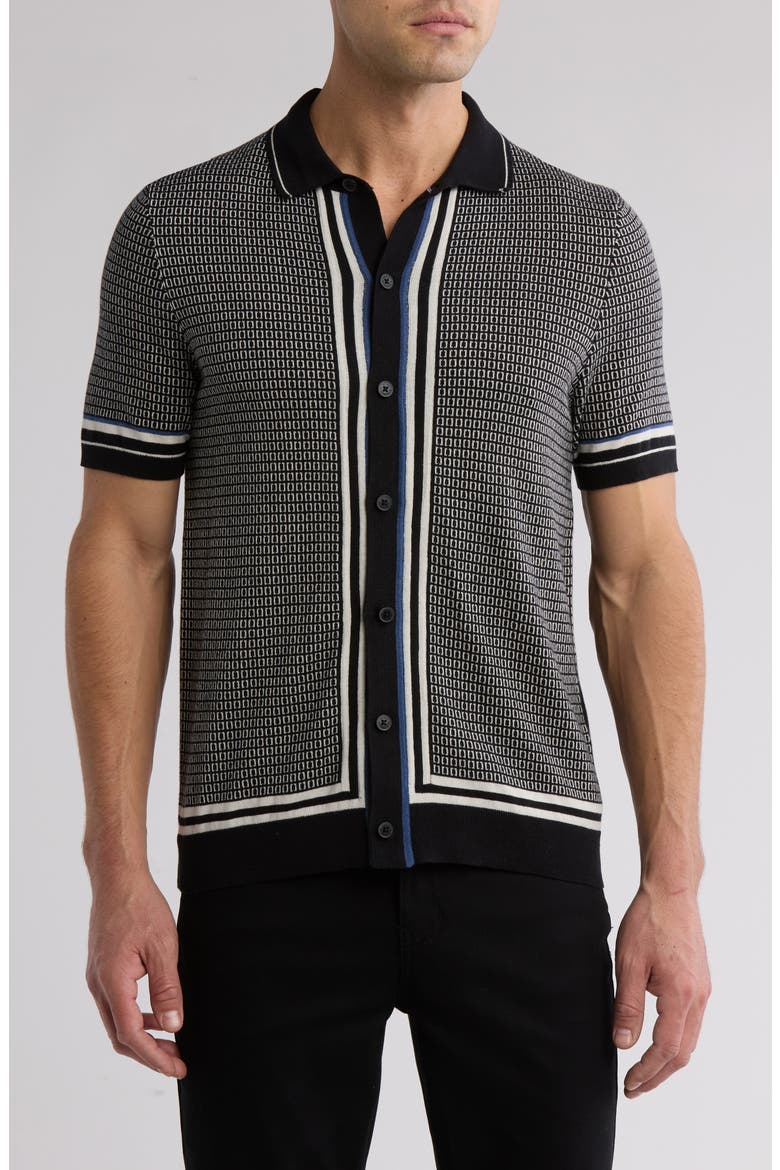 Button Front Knit Shirt, Main, color, BLACK