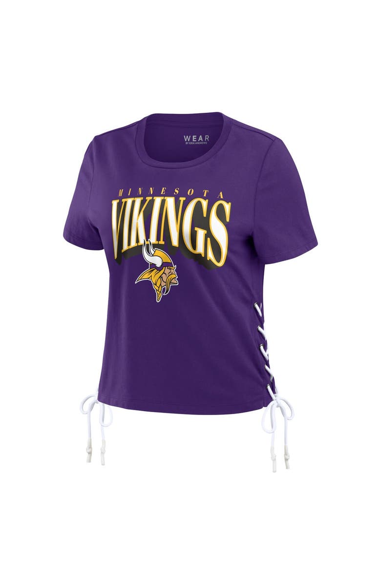 WEAR by Erin Andrews Women's WEAR by Erin Andrews Purple Minnesota Vikings Lace Up Side Modest Cropped T-Shirt, Alternate, color, Purple