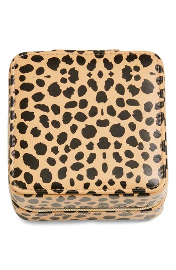 Nordstrom Square Zip Jewelry Box In Tan Leopard