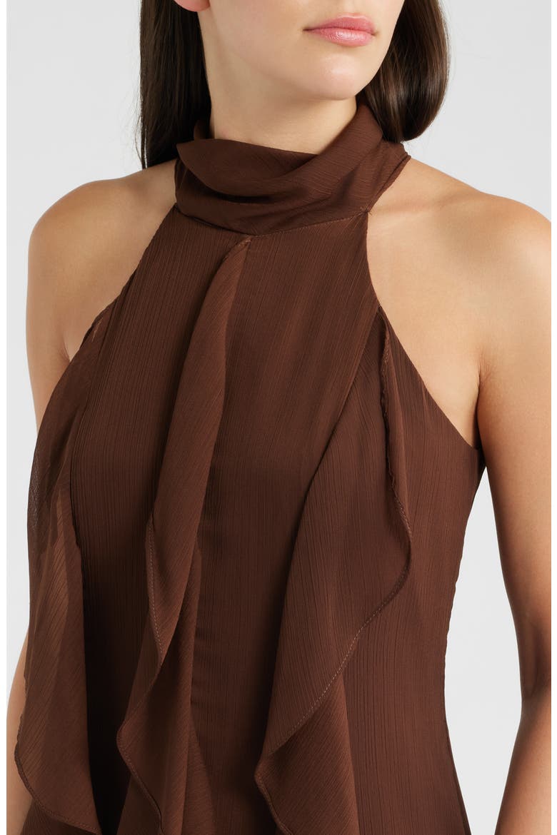 Cascade Ruffle Halter Gown, Alternate, color, CHOCOLATE
