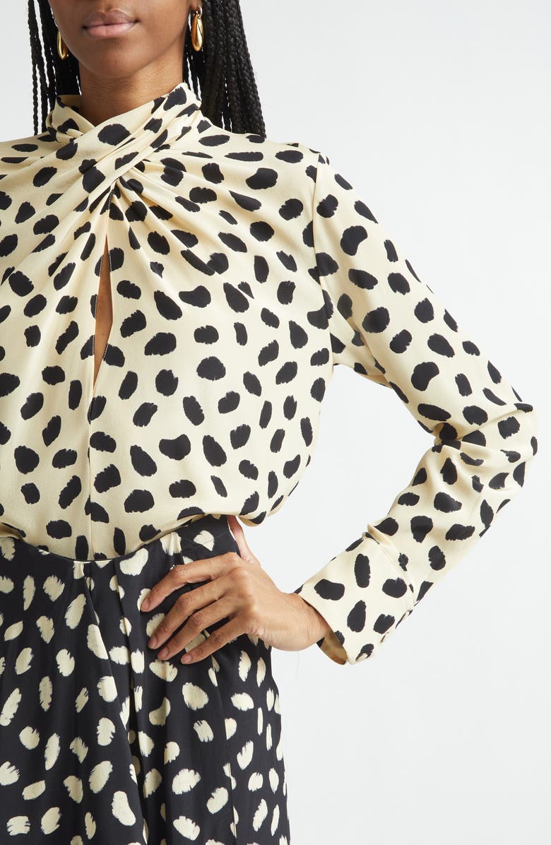 Johanna Ortiz Heavenly Garden Print Silk Top, Alternate, color, Ecru / Black