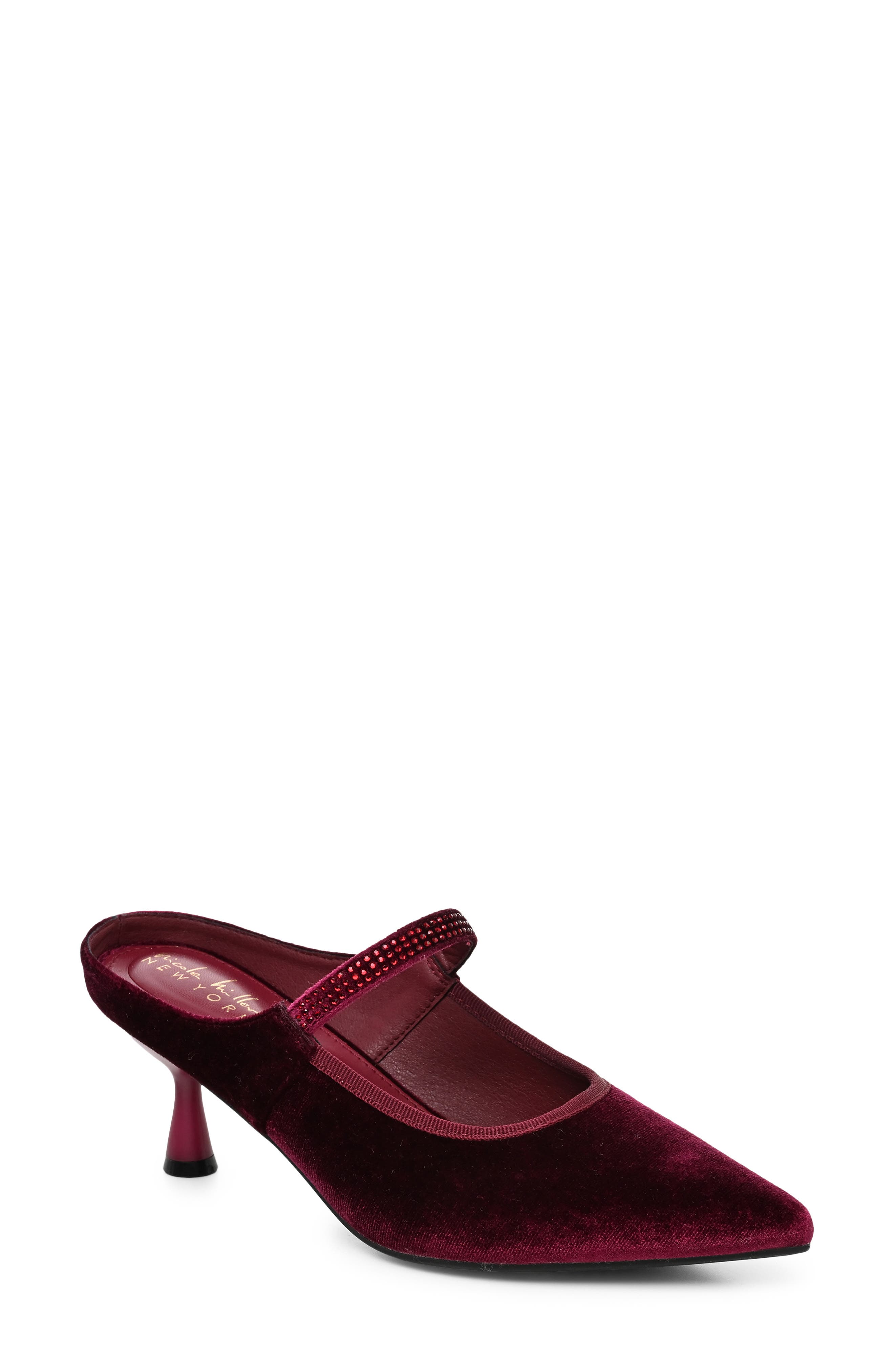 Leslie Pointed Toe Mary Jane Mule, Main, color, BURGUNDY VELVET