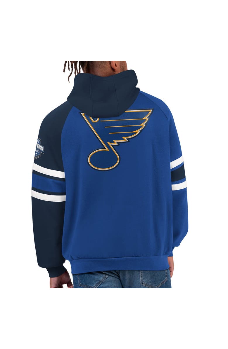 STARTER Men's Starter Blue/Navy St. Louis Blues Gauntlet Raglan Pullover Hoodie, Alternate, color, 