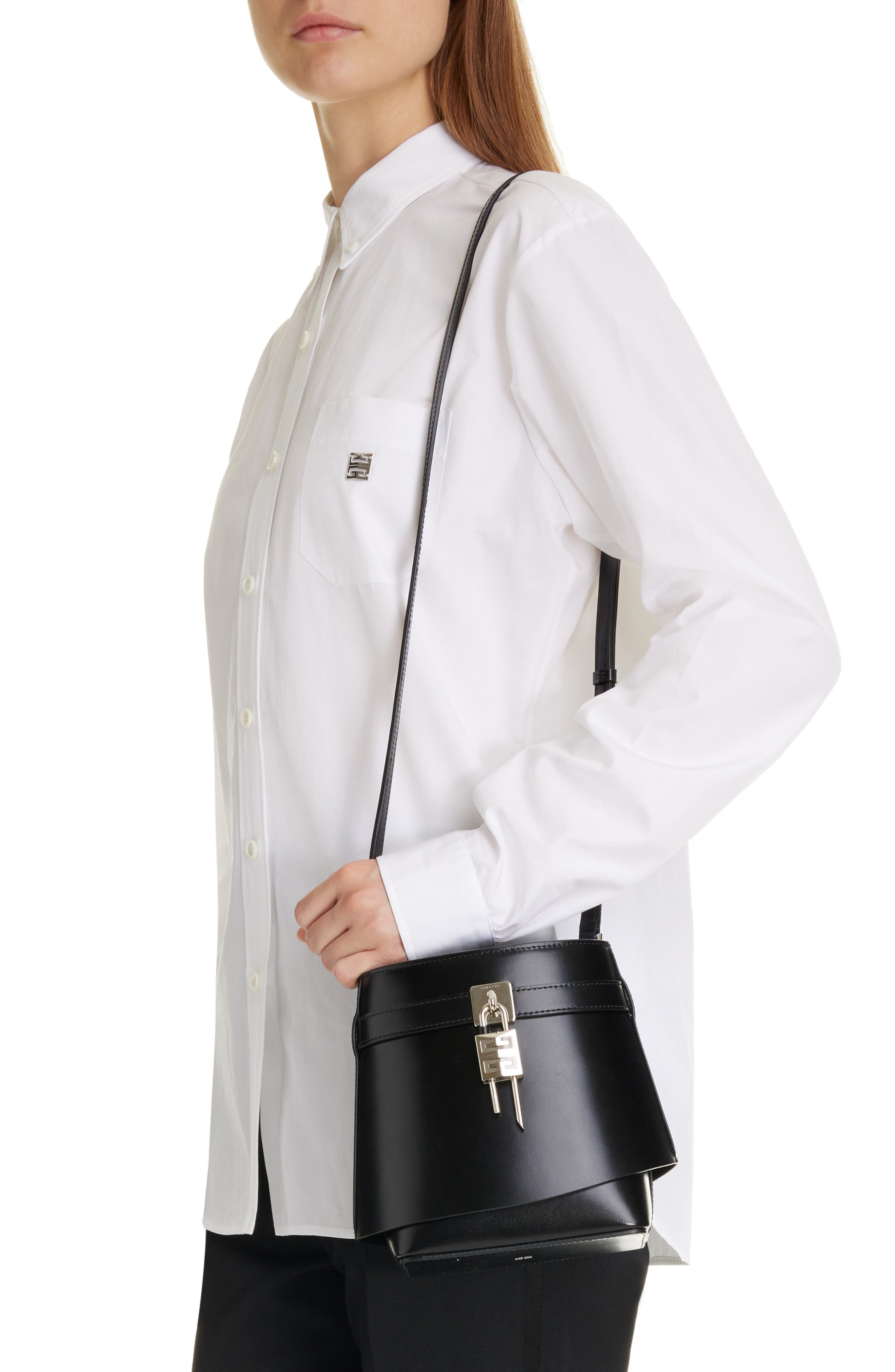 Givenchy Shark Lock Leather Bucket Bag, Alternate, color, 