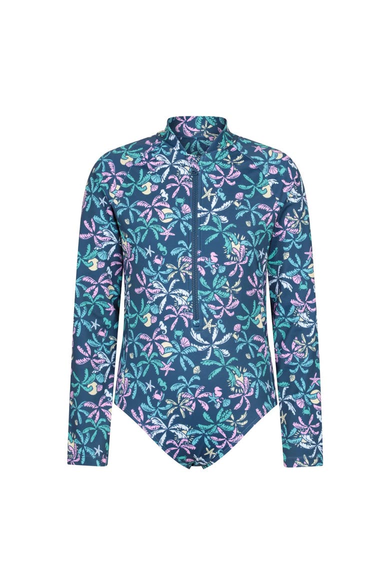 Childrens/kids Mira Palm Leaf Rash Guard, Main, color, Dark Teal