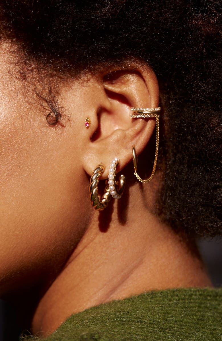 BaubleBar Imitation Pearl Hoop Earrings, Alternate, color, 