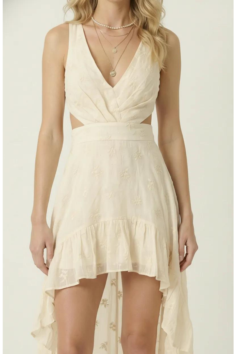 High-Low Ruffle Hem Cutout Dress, Alternate, color, Ivory