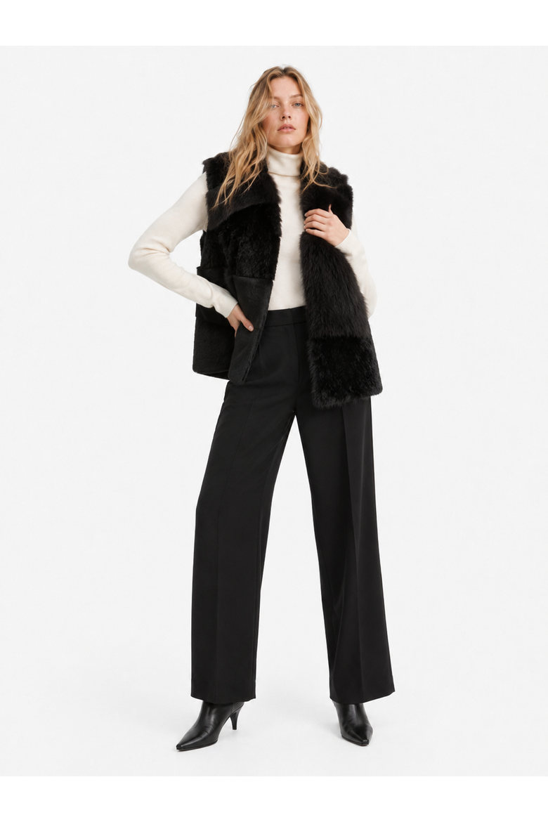 Dolce Shearling Midi Vest, Alternate, color, Black