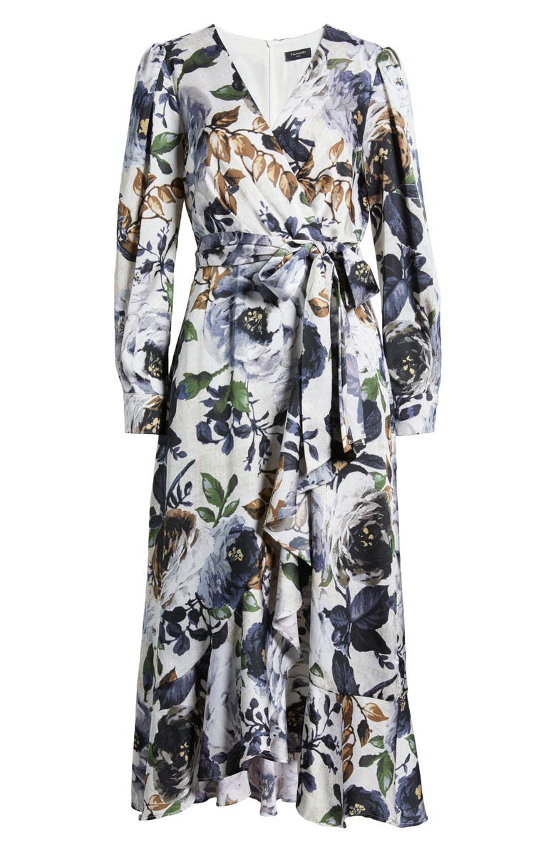Tahari ASL Floral Satin Midi Dress, Alternate, color,