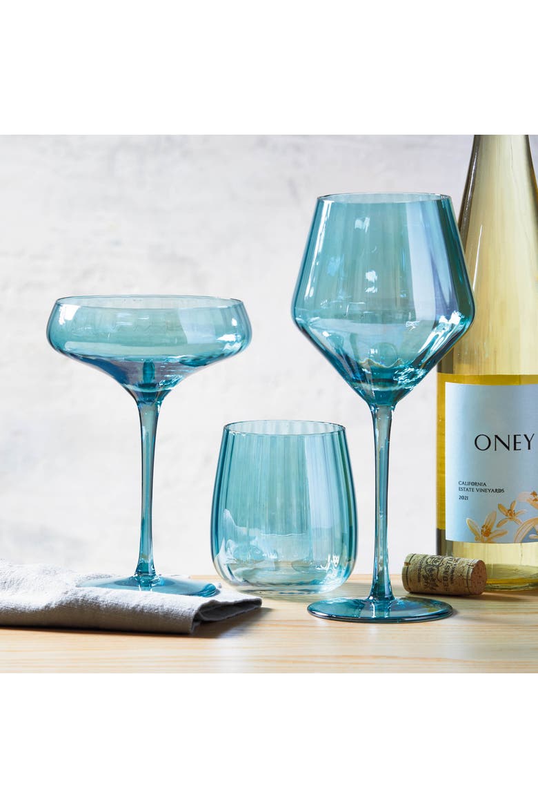 Chelsea Iridescent Aqua Blue Wine Glass Hand Wash Only, Alternate, color, Blue