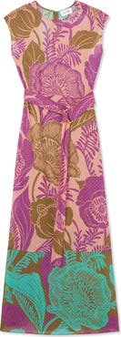 ST. JOHN California Poppy Metallic Fil Coupé Midi Dress