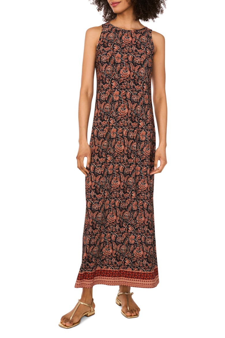 Printed Sleeveless Jersey Maxi Dress, Main, color, RUSTIC