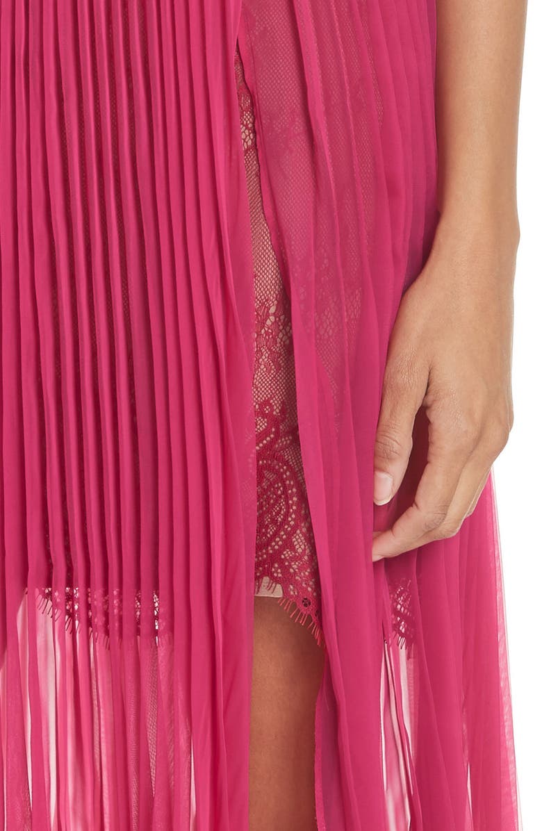 Self-Portrait Pleated Chiffon Midi Dress, Alternate, color,