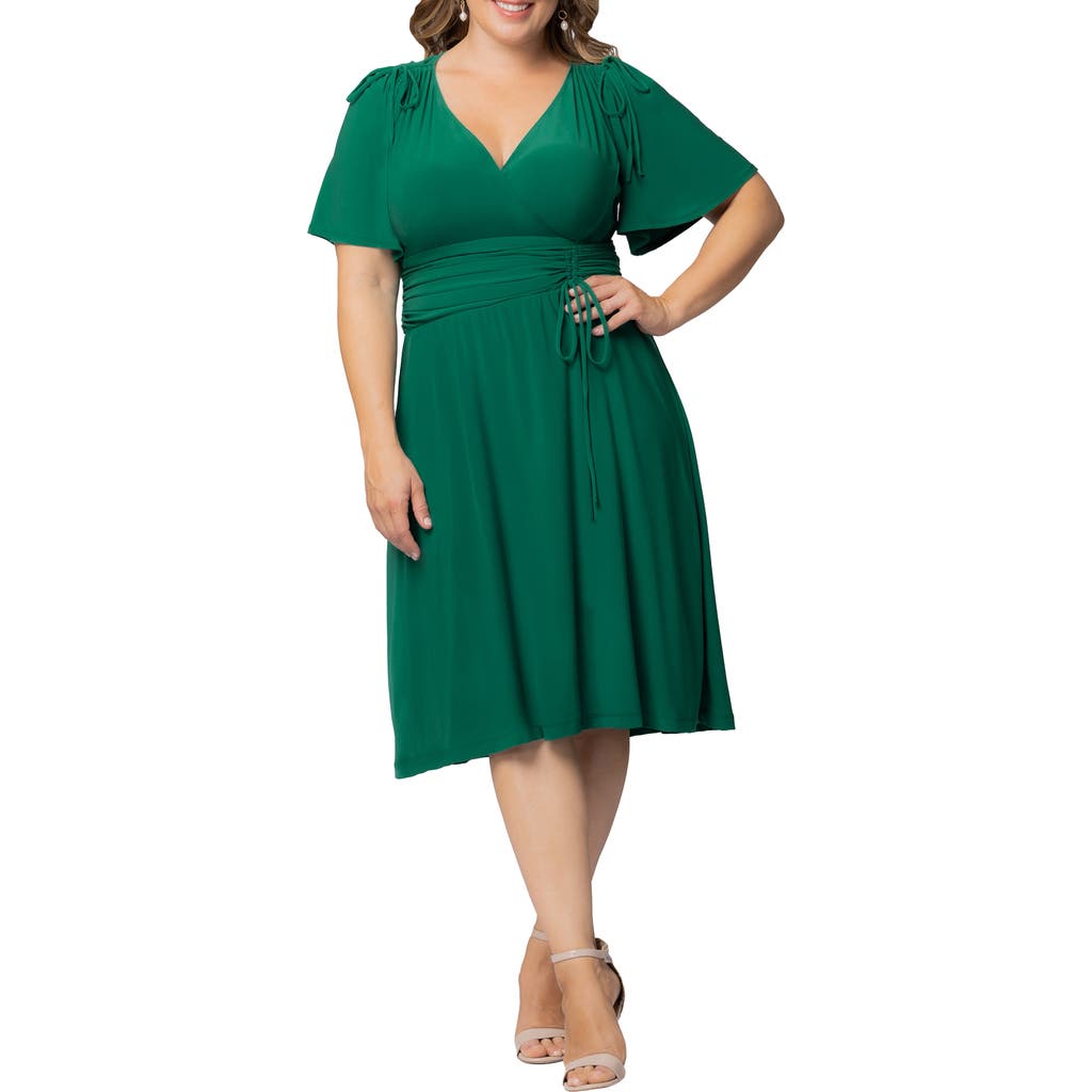 Kiyonna Jemma Ruched Tie Dress In Clover Green