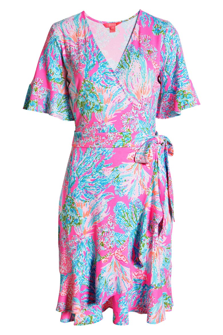 Isella Print Wrap Dress, Alternate, color, PROSECCO PINK SEAING THINGS