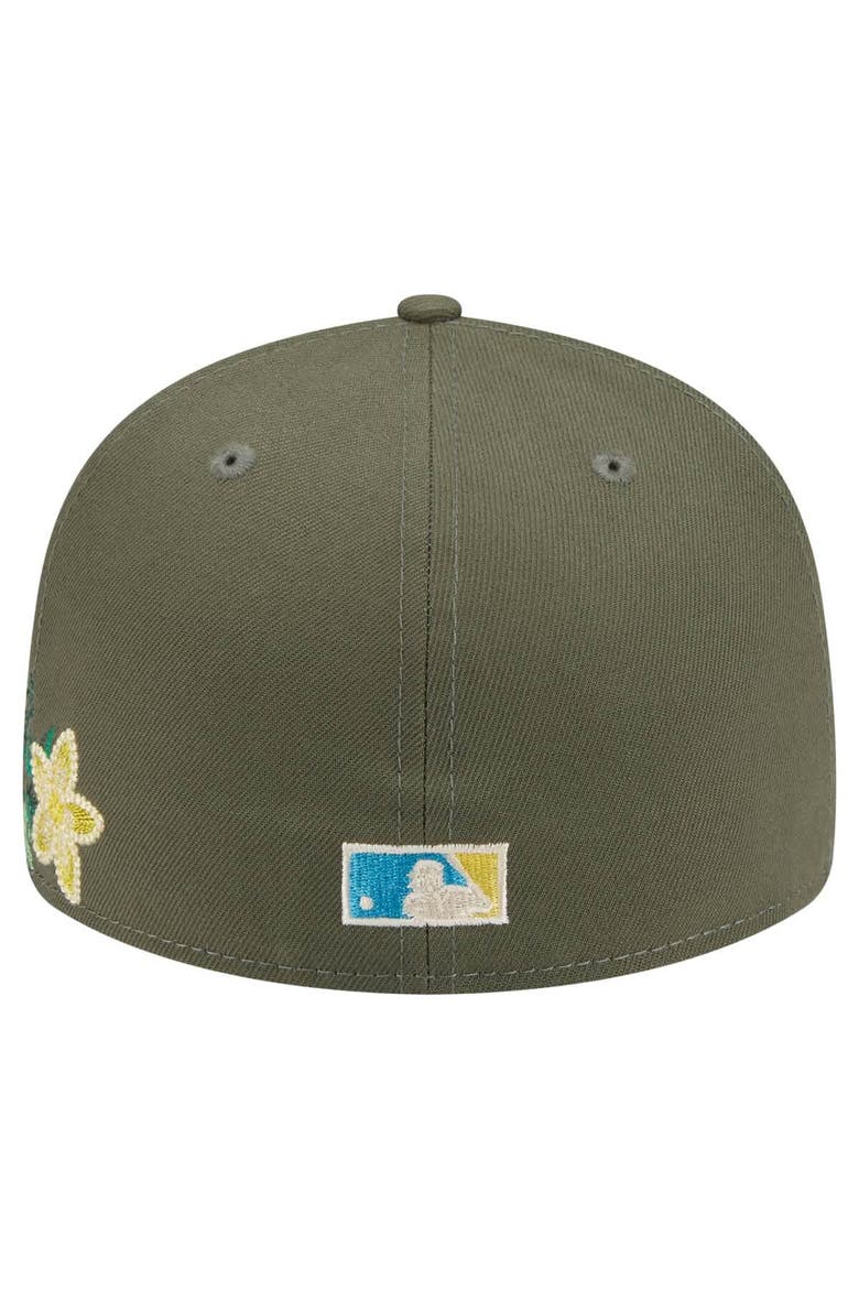 Men's New Era Olive Florida Marlins Cooperstown Collection Tonal Florals 59FIFTY Fitted Hat, Alternate, color, Olive
