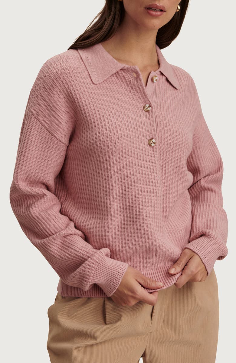 Varley Marlie Half Placket Knit Polo Sweater, Alternate, color, Zephyr Mauve