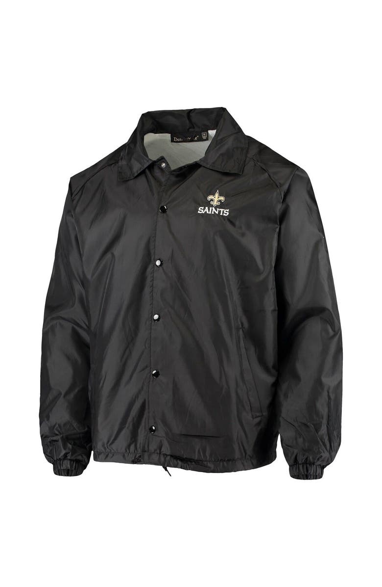 DUNBROOKE Men's Black New Orleans Saints Coaches Classic Raglan Full-Snap Windbreaker Jacket, Alternate, color, 