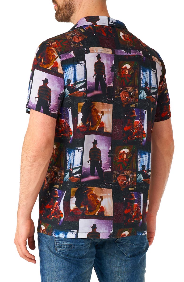 OppoSuits Nightmare on Elm Street Short Sleeve Button-Up Shirt, Alternate, color, Black