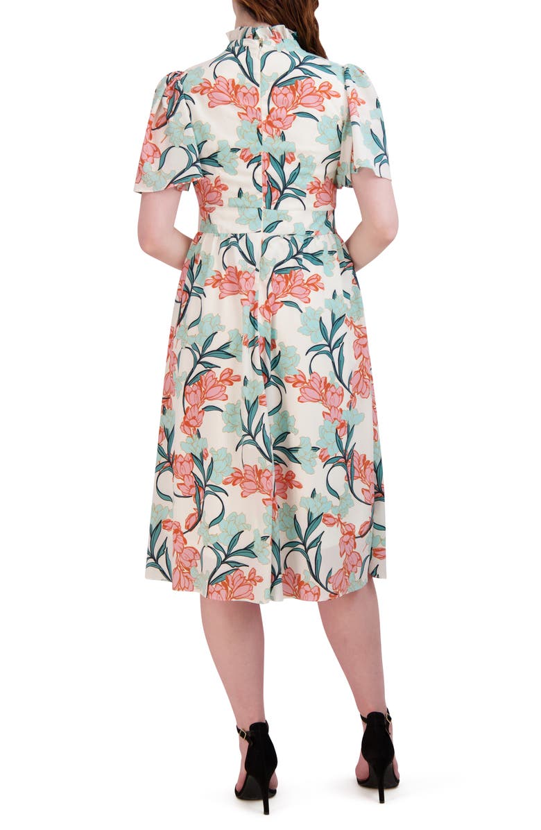 Julia Jordan Floral Print Flutter Sleeve Midi Dress, Alternate, color,