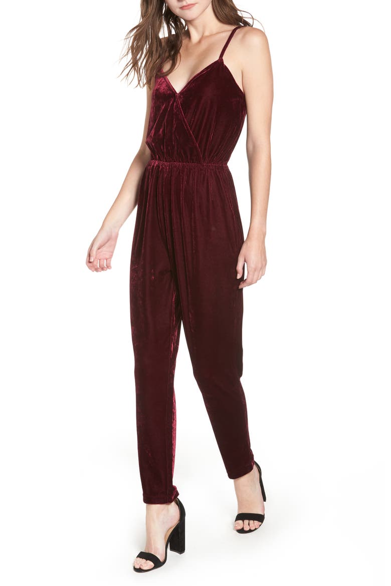 Velvet Jumpsuit, Main, color, RED VELVET