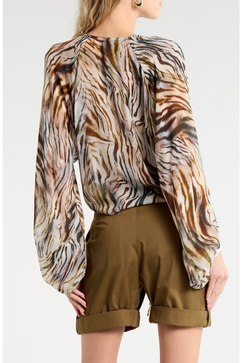 Adri Long Sleeve Tie Front Top, Alternate, color, SAFARI PRINT