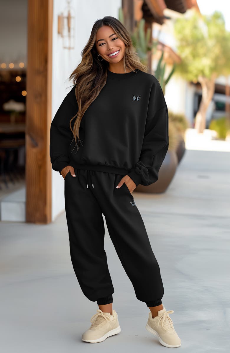 Dalix Butterfly Midweight Fleece Crewneck Sweatsuit, Alternate, color,