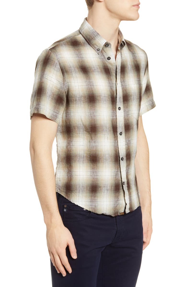 Billy Reid Kirby Slim Fit Check Short Sleeve Linen Button-Down Shirt, Alternate, color, 