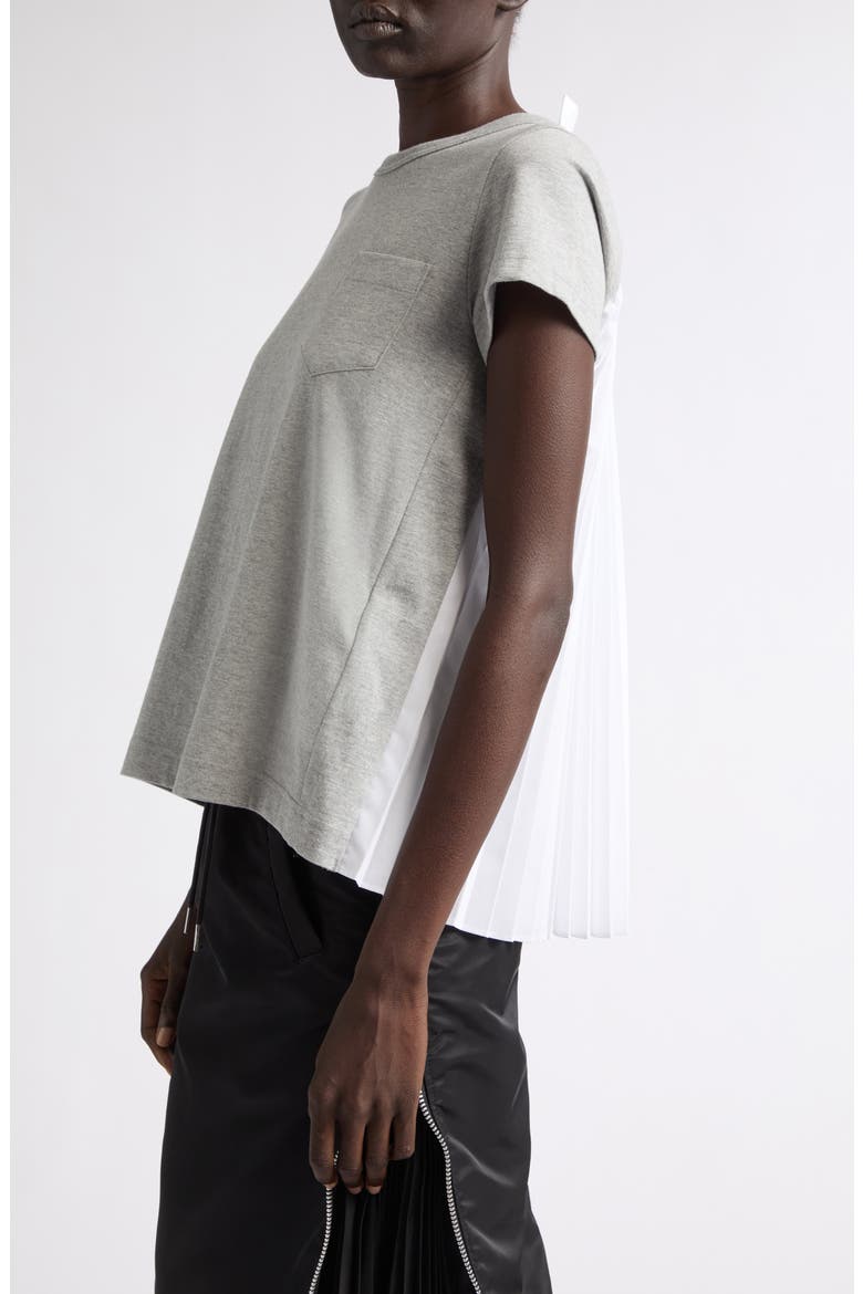 Mixed Media Pleated Poplin & Jersey Pocket T-Shirt, Alternate, color, LIGHT GRAY/ WHITE
