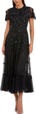 Mac Duggal Embellished High Neck Cap Sleeve A Line Dress