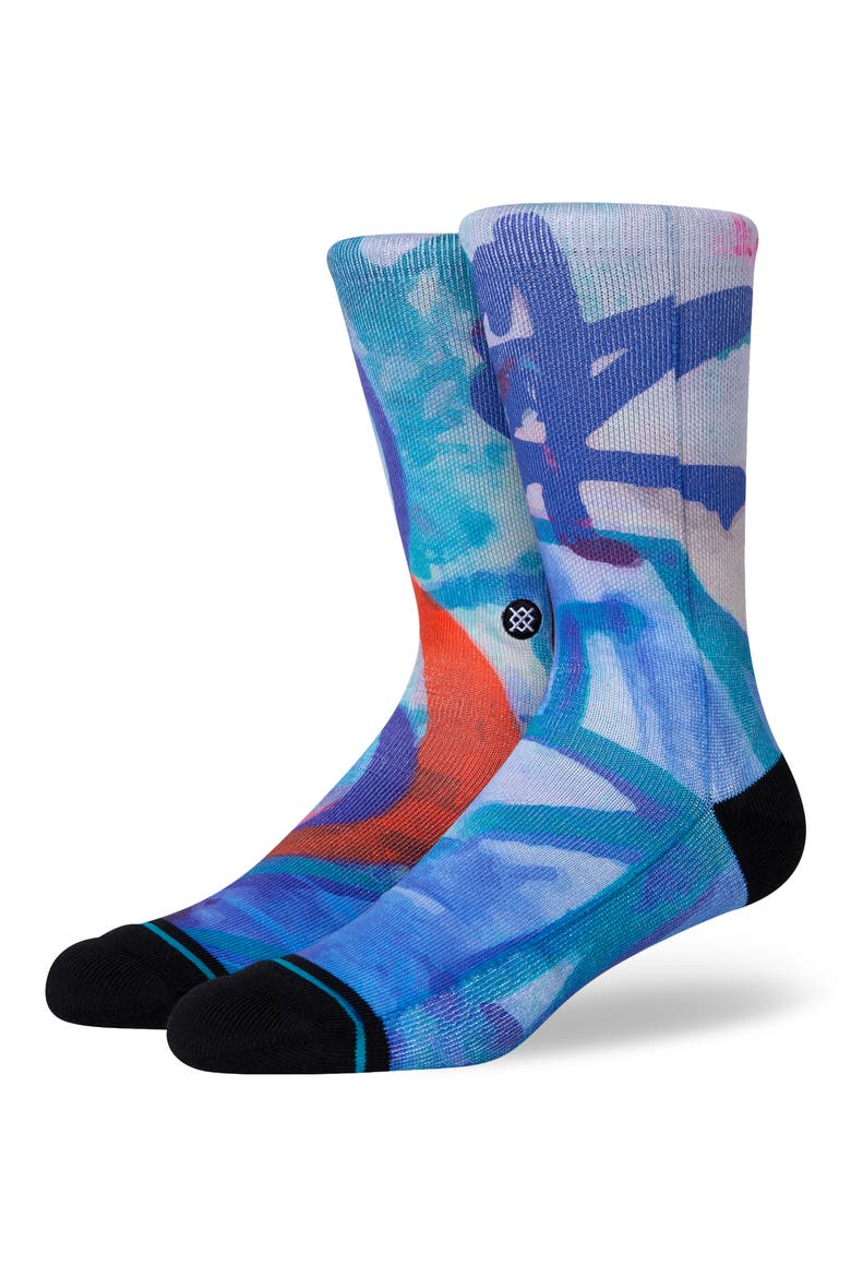 Stash Wall Crew Socks, Alternate, color, BLUE