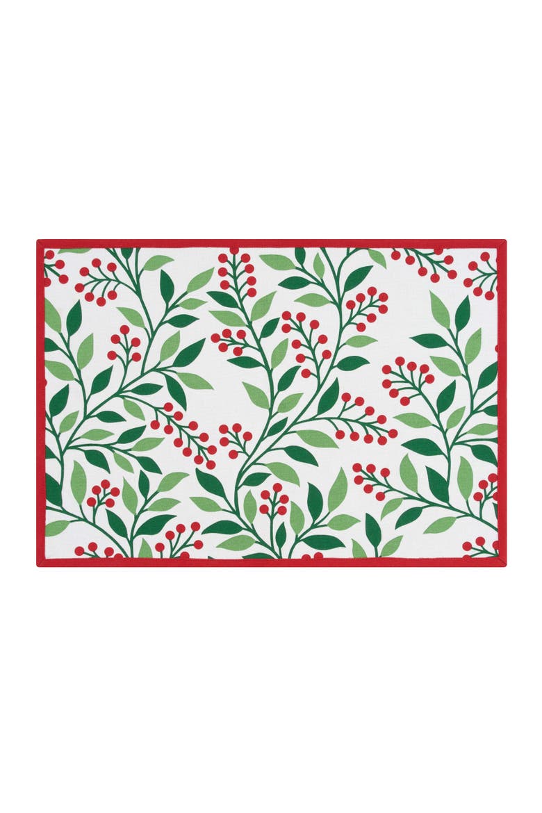 Berry Botanical Christmas Set of 6 Placemats 14" x 20", Alternate, color, Green