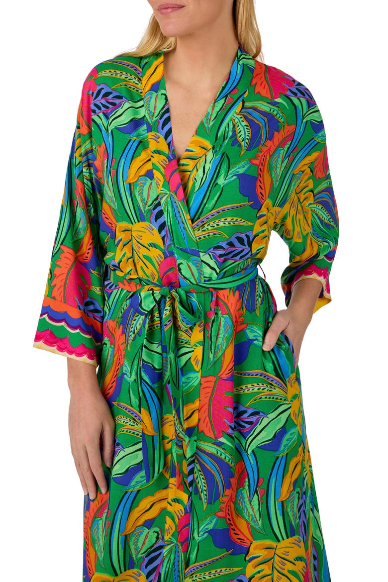Print Longline Robe, Alternate, color, GREEN MULTI
