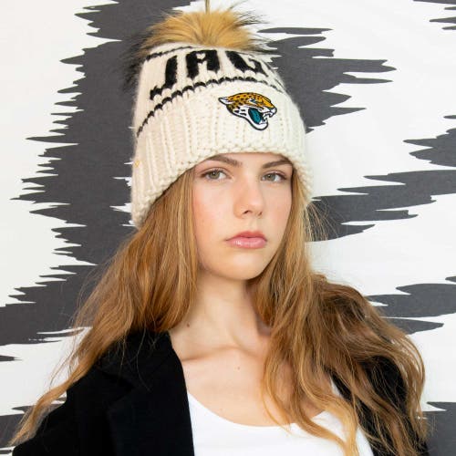 Lele Sadoughi White Jags Nfl Beanie With Faux Fur Pom In Neutral