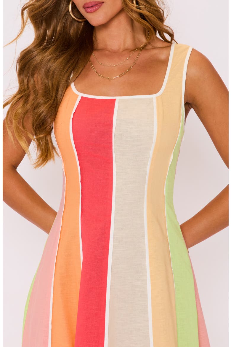 Bright Skies Stripe Cotton & Linen Midi Dress, Alternate, color, PINK MULTI