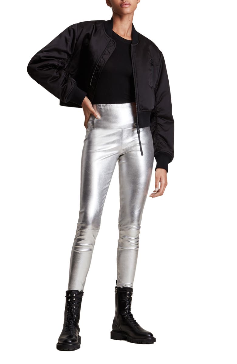 AllSaints Cora High Waist Foil Leather Leggings, Alternate, color, 