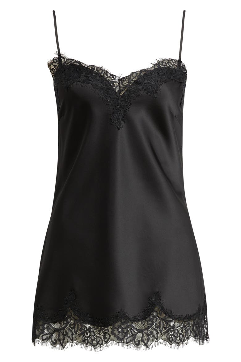 Lace Trim Satin Camisole, Alternate, color, BLACK