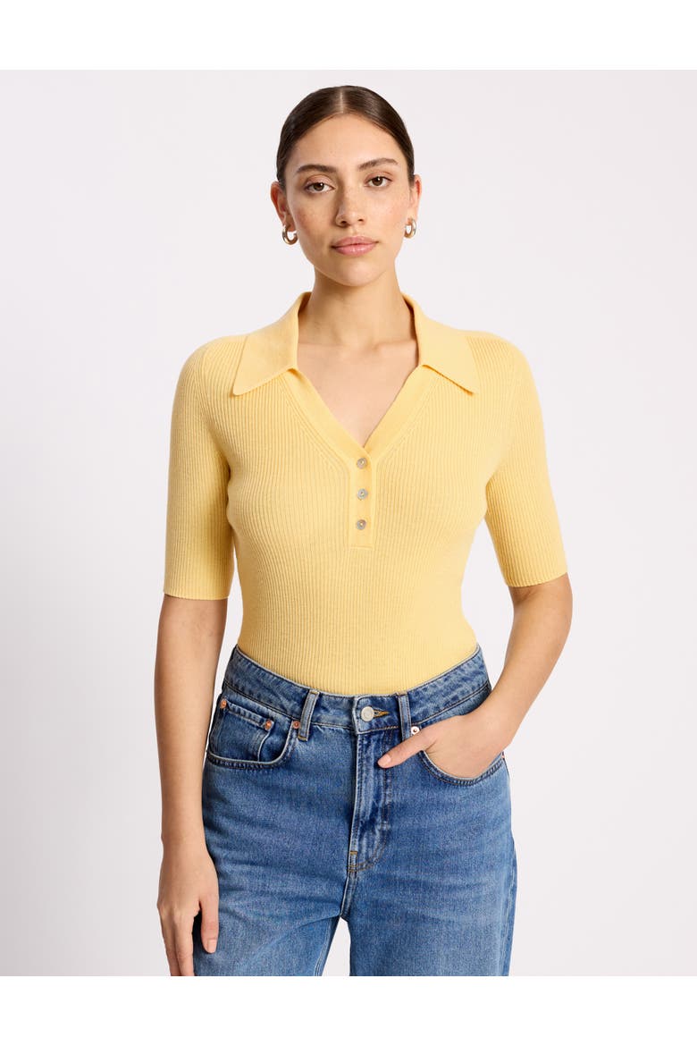 Button-Front Collard Knit Top, Main, color, Yellow