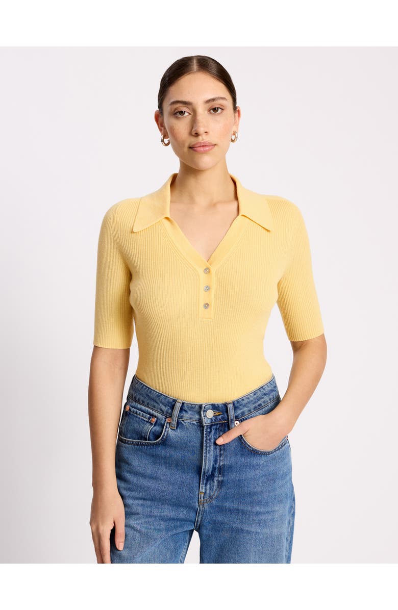 Albaray Button-Front Collard Knit Top, Main, color, Yellow
