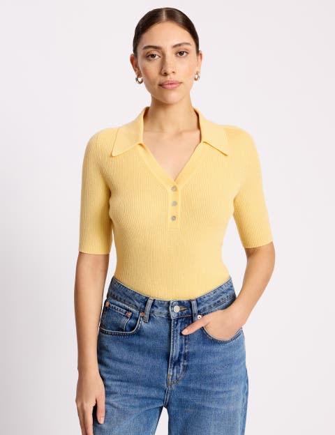 Button-Front Collard Knit Top