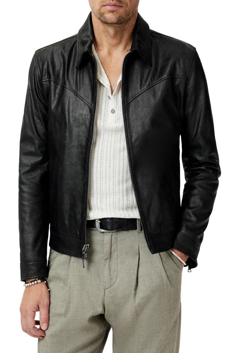 West Sheepskin Leather Zip-Up Moto Jacket, Main, color, BLACK
