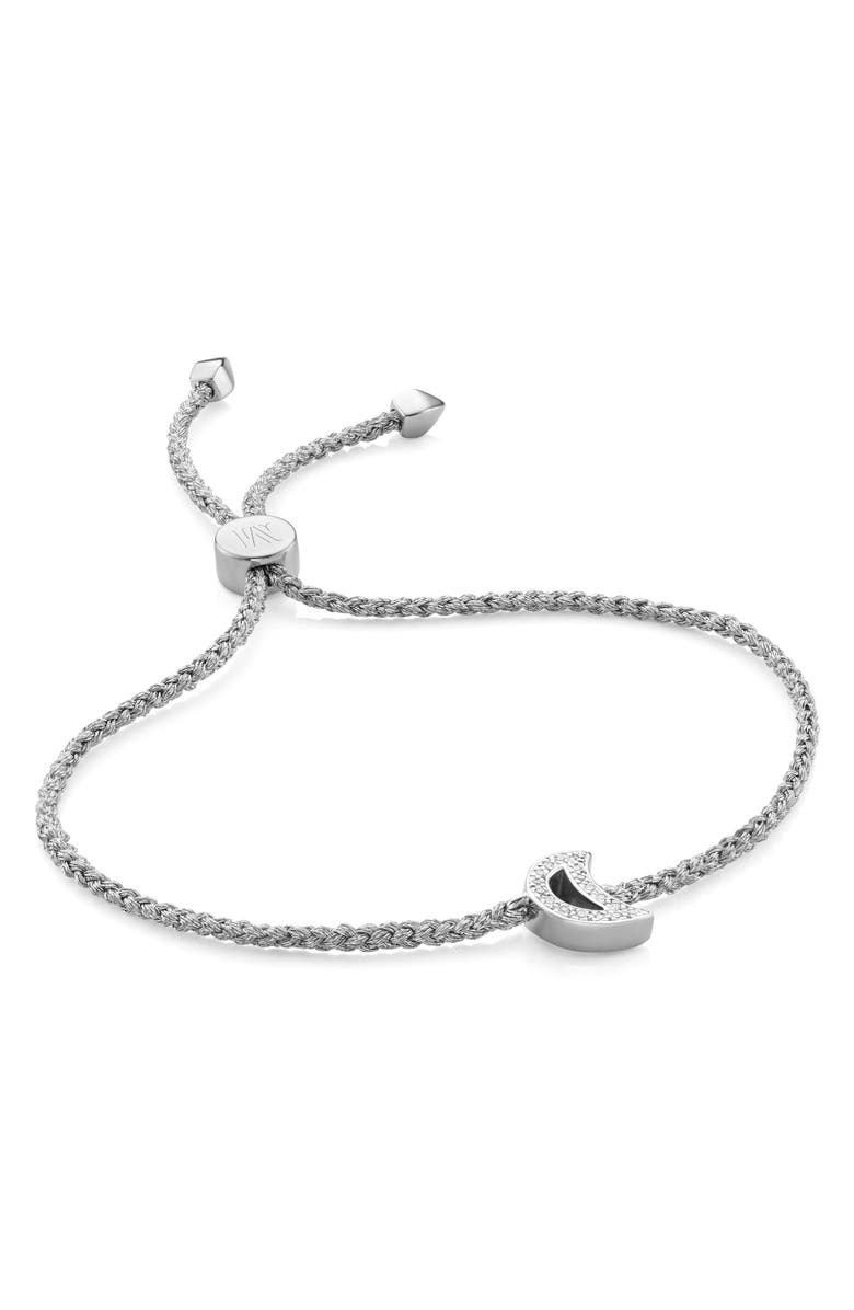 Monica Vinader Alphabet Moon Diamond Friendship Bracelet, Main, color,