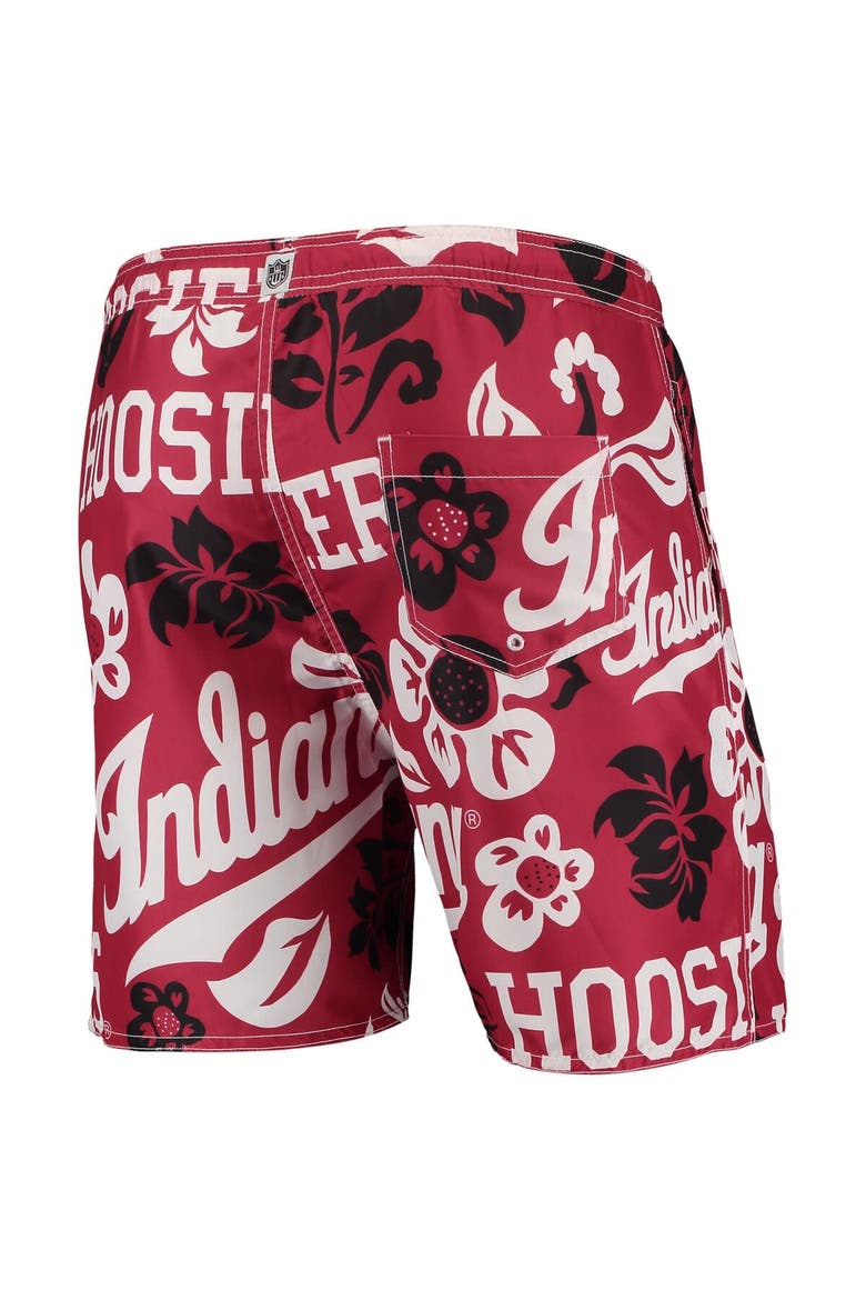 Men's Wes & Willy Crimson Indiana Hoosiers Floral Volley Logo Swim Trunks, Alternate, color, Crimson