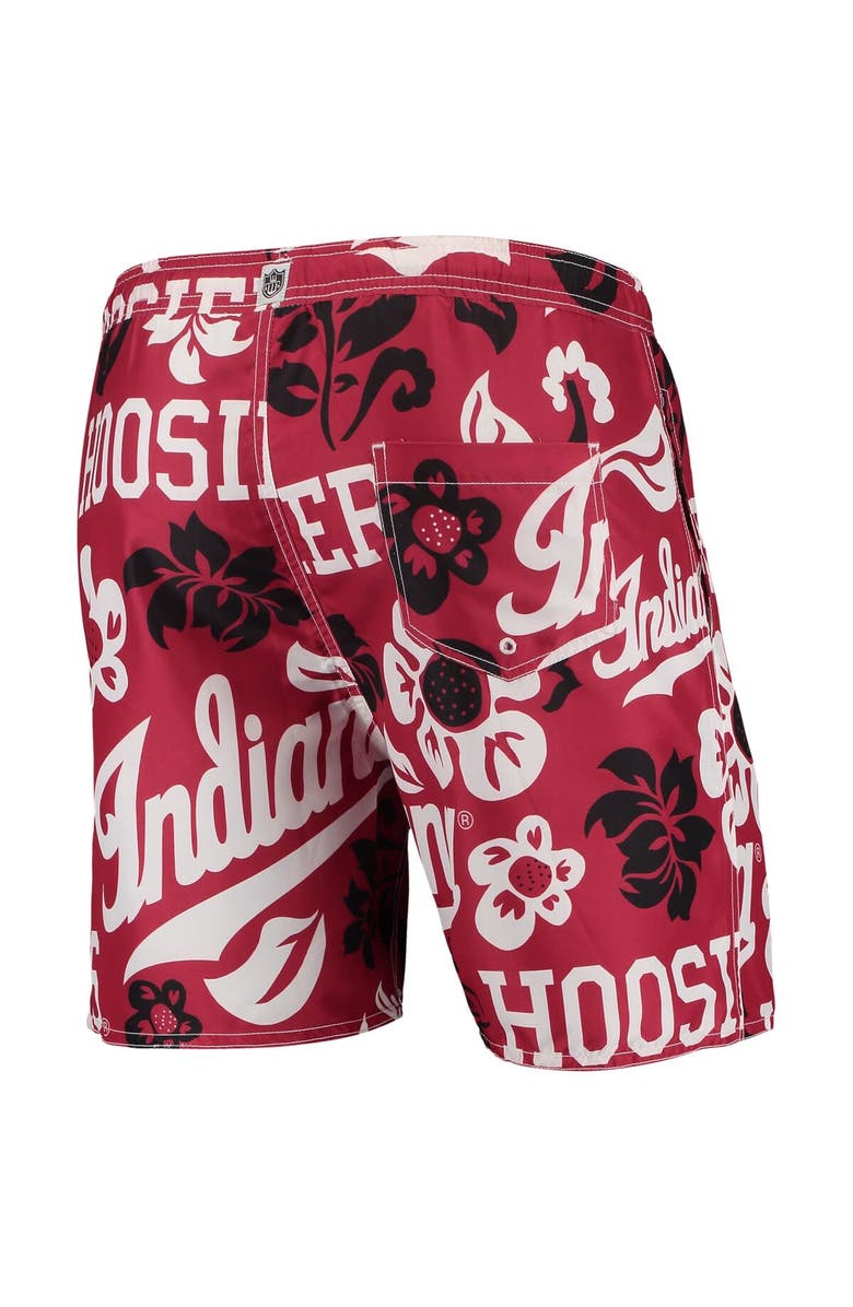 Wes & Willy Men's Wes & Willy Crimson Indiana Hoosiers Floral Volley Logo Swim Trunks, Alternate, color, Crimson