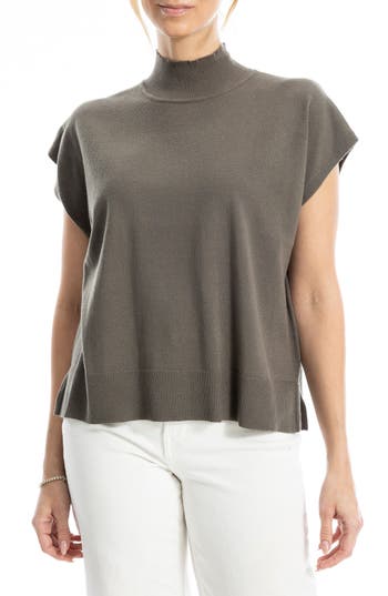 MAX STUDIO MAX STUDIO MOCK NECK FINE GAUGE SHORT SLEEVE SWEATER