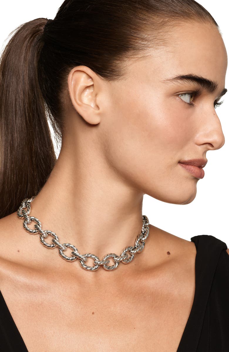 David Yurman Sculpted Cable Oval Link Necklace, Alternate, color, Silver