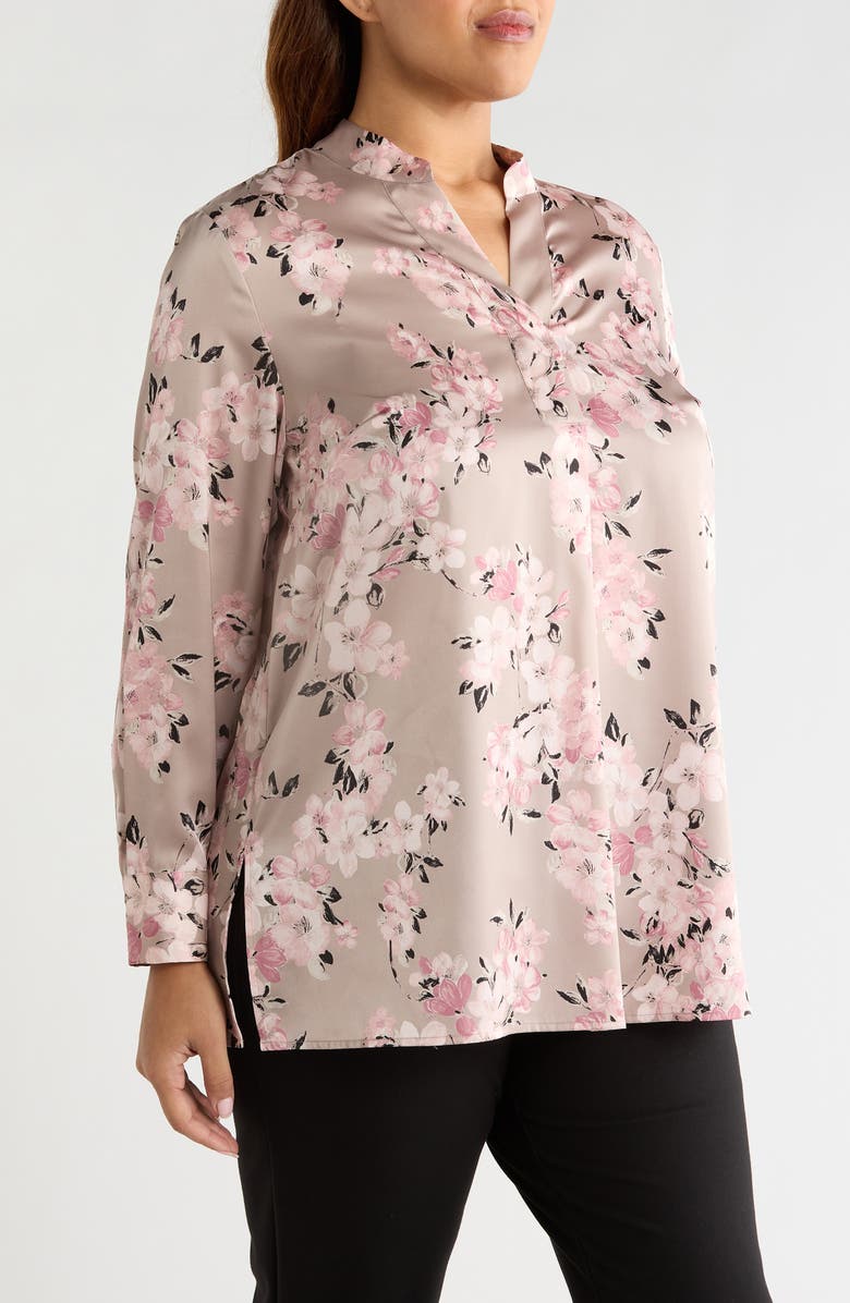 Anne Klein Floral Print Popover Top, Alternate, color, Porcini Multi