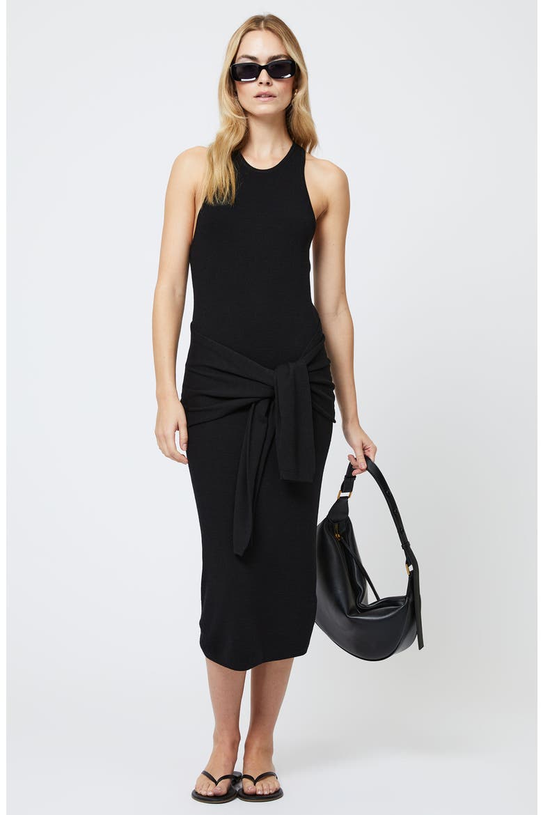 Cosysoft Tie Front Racerback Midi Dress, Alternate, color, 01-BLACK