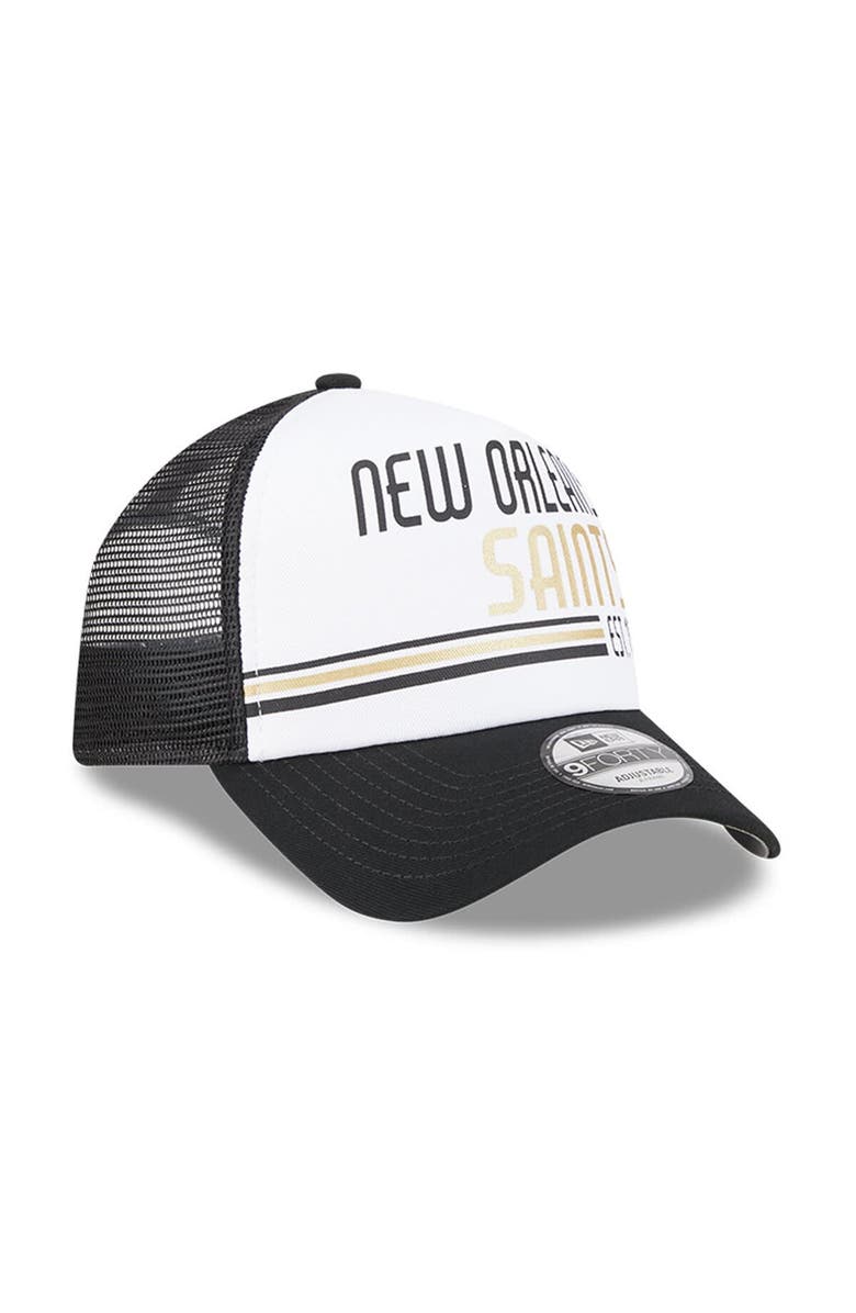 New Era Men's New Era White/Black New Orleans Saints Stacked A-Frame Trucker 9FORTY Adjustable Hat, Alternate, color, White
